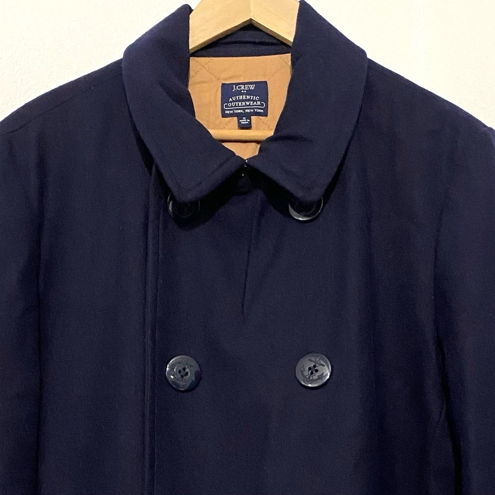 J Crew Dock Icon Wool Blend Pea Coat US Navy Blue Sailor 40s Retro Men’s Medium - Picture 8 of 13